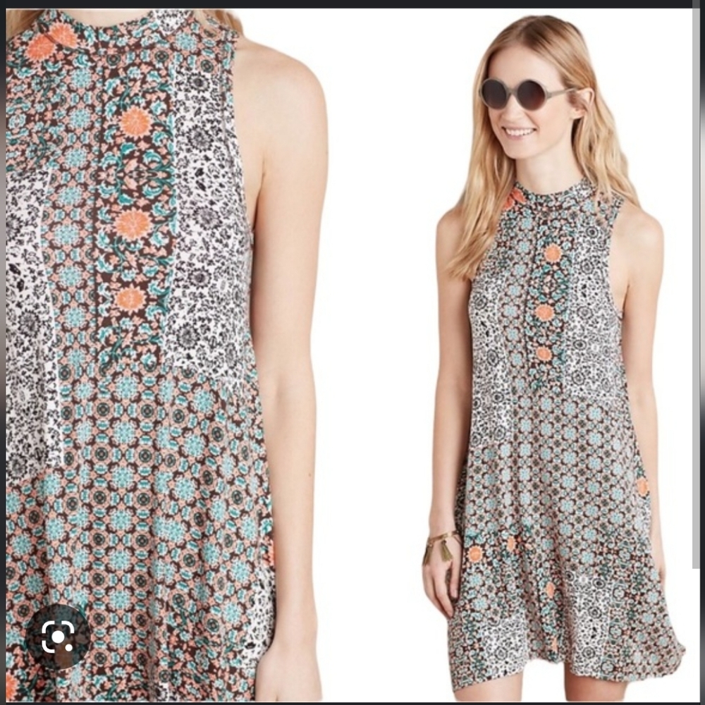 Maeve Anthropologie Swing Lilt Mockneck Dress Medium Orange Green Floral